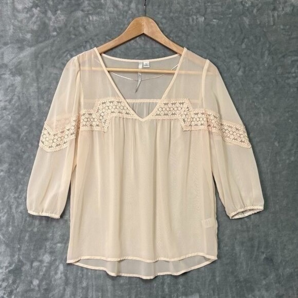 LC Lauren Conrad Womens Dainty Fairy Sheer Lace‎ Top Size XSmall 3/4 Sleeve Boho